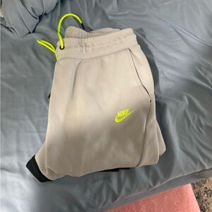 Nike Light Gray Joggers with Neon Yellow Details